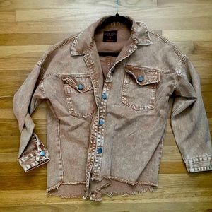 Black Label by C'est Toi  Eva Cropped Raw Hem Denim Jacket Medium (Reg $50)